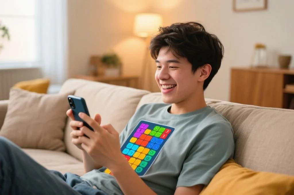 一个人在手机上享受数字游戏